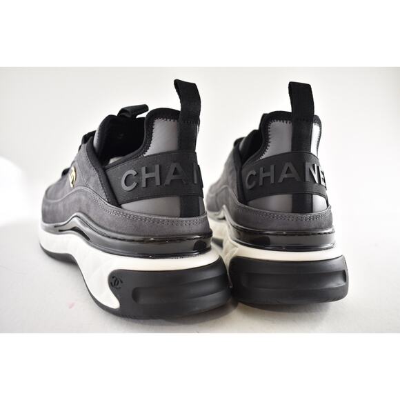 Chanel 23K Mens Grey Black White CC Logo Lace Up Low Top Trainer Sneaker 45 12 - Picture 11 of 13